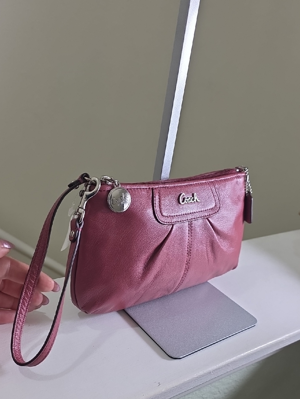 Coach F47527 Smooth Leather Ginger Beet Mauve Pink Shoulder Bag Silvertone NWT - Picture 14 of 15